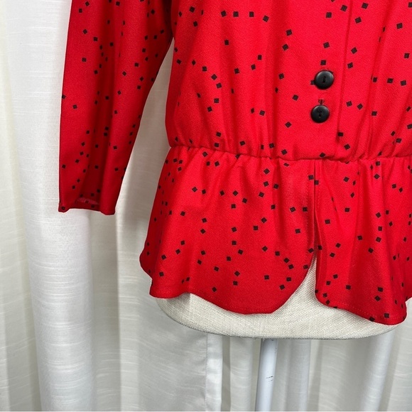 Vintage long sleeve peplum square dots blouse - Picture 3 of 8